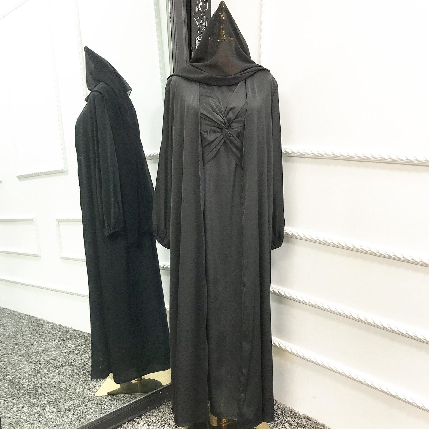 HAYA10061 Fashion solid colour two-piece dress cardigan set Abaya