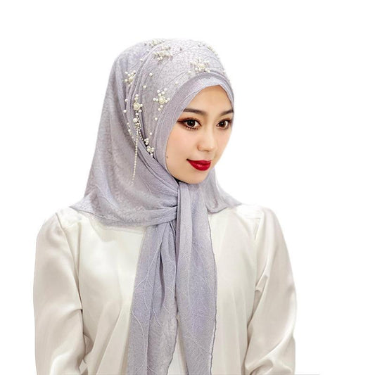 HAYA HA1107 Solid Color Headband Gold Thread Bead Flower Shawl Hat Headband