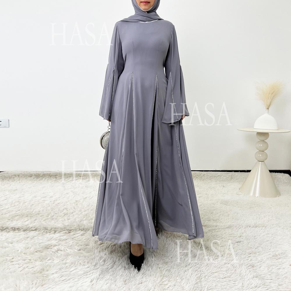 HA6497 Solid Color Light Luxury Chiffon Long Skirt Suit