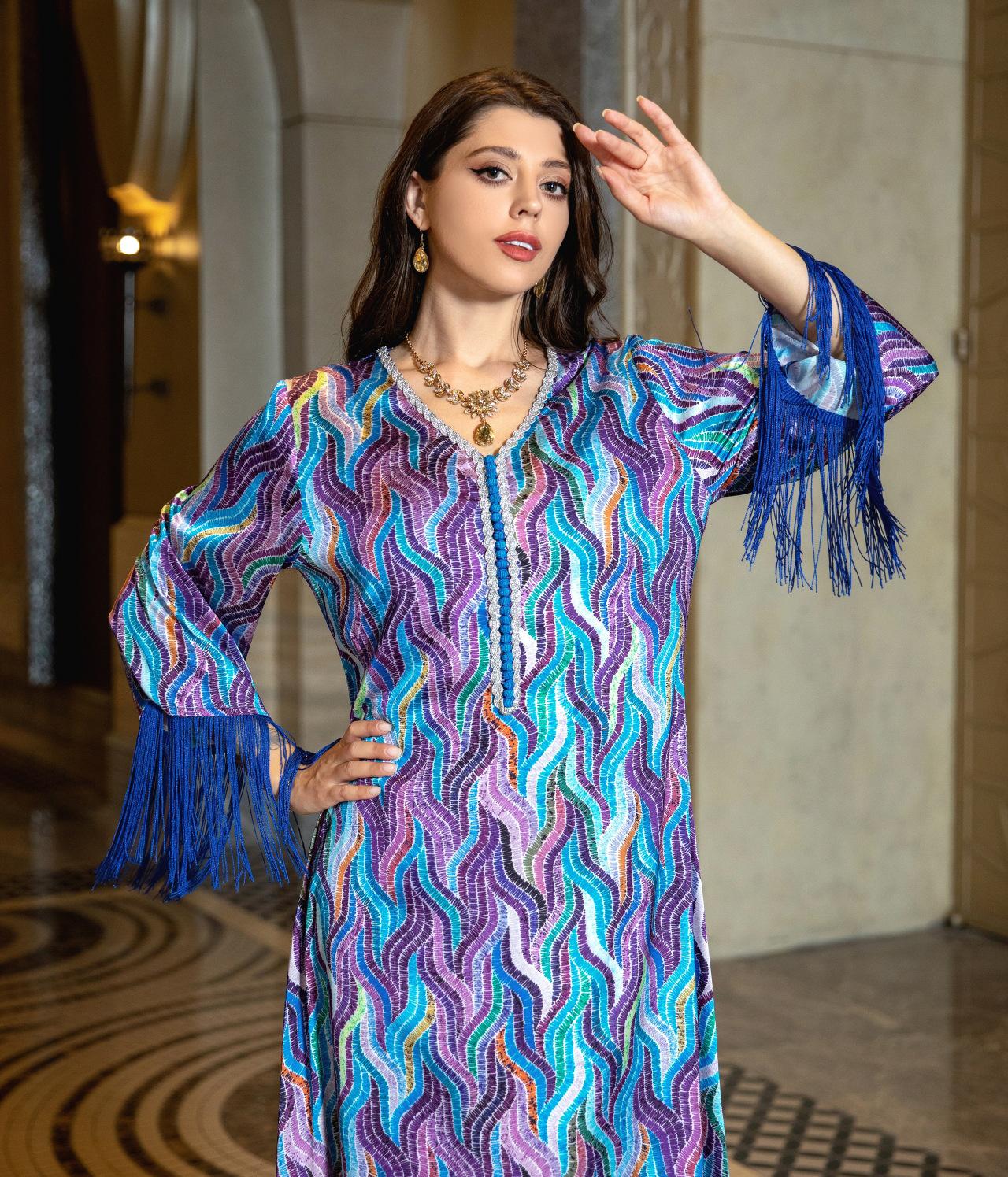 HAYA HAYA0521 Middle East Arab Dubai Muslim Robe Ladies Printed Casual Jalabiya Ethnic Clothing