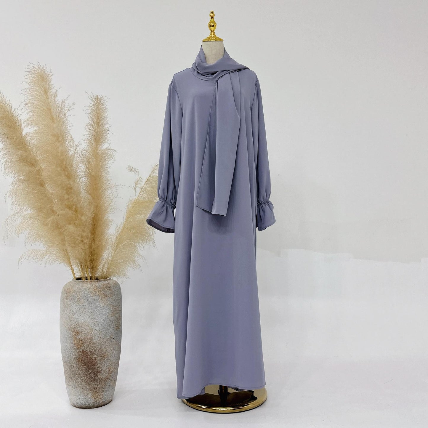 HAYA HA1173 Solid Color Hooded Abaya with Side Pocket