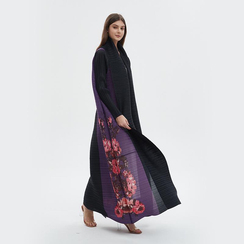 HS6724 Amethyst Bloom | Purple & Black Abaya with Floral Print Panel