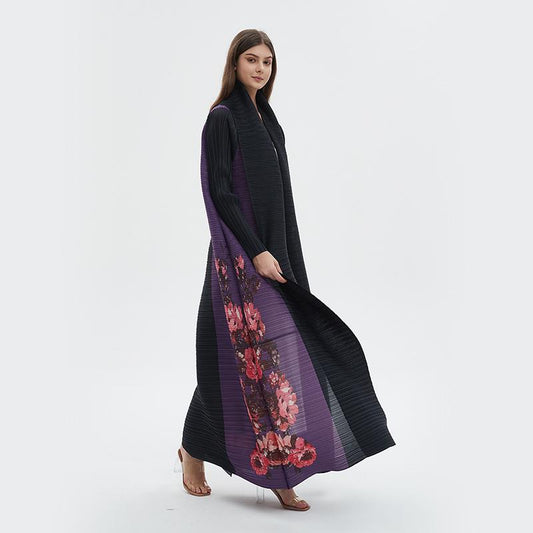 HS6724 Amethyst Bloom | Purple & Black Abaya with Floral Print Panel