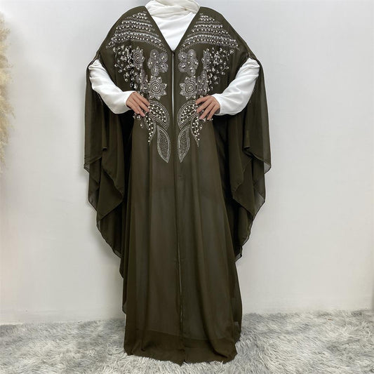 HAYA HAYA1085 Muslim Rhinestone Cardigan Dress