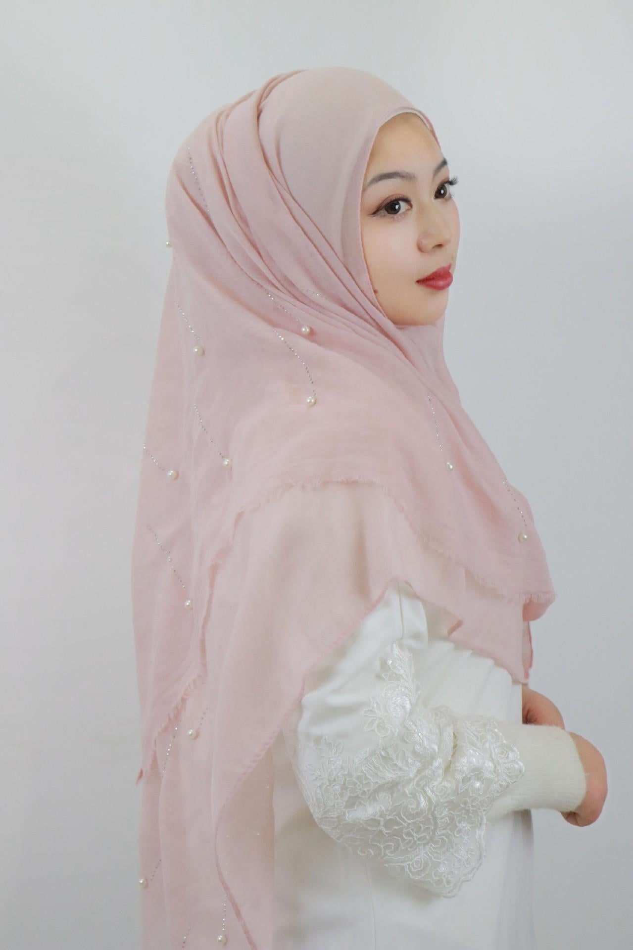HAYA HA1106 Solid Color Scarf Long Beaded Shawl Headband