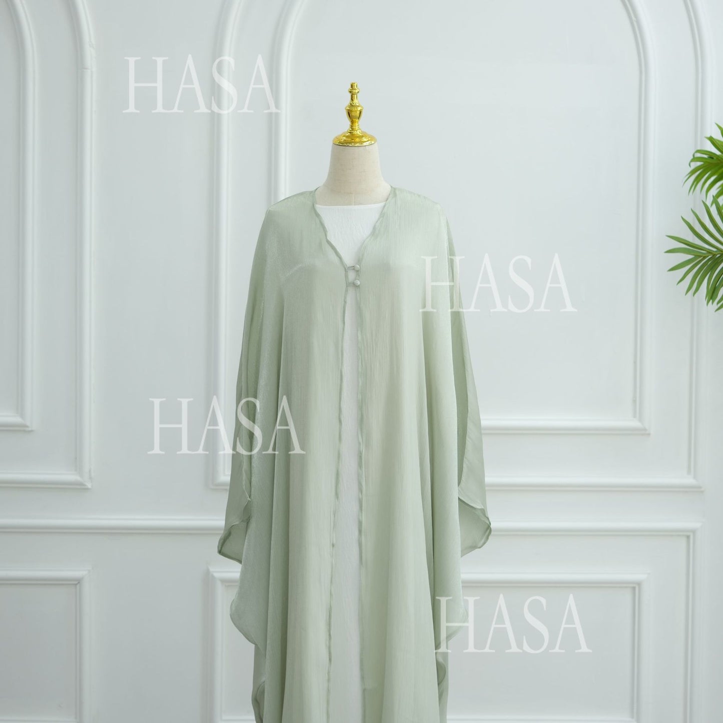 HA6534 Elegant Island Wrinkle Texture Solid Color Cardigan Robe