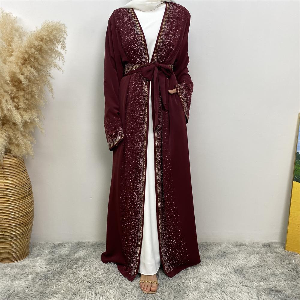 HAYA HAYA1086 Hot Diamond Lace Up Cardigan with Pocket Dress