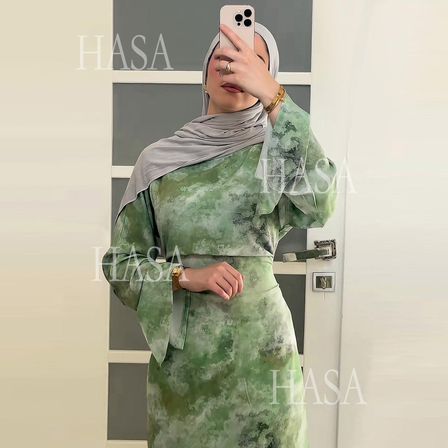 HA6550 Elegant Printed Abaya with Long Sleeves