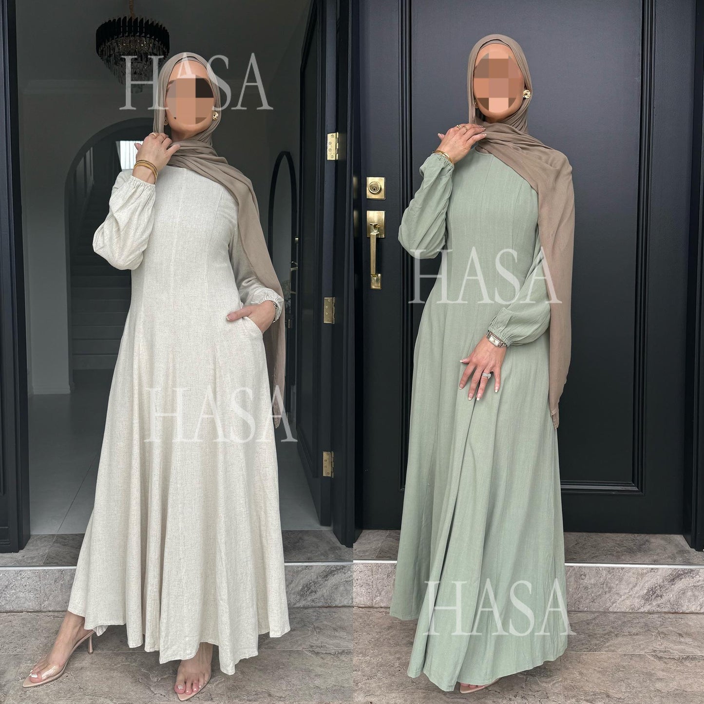 HASA HA5868 Solid Color Swing Comfortable  Dress Robe Waist Cinching