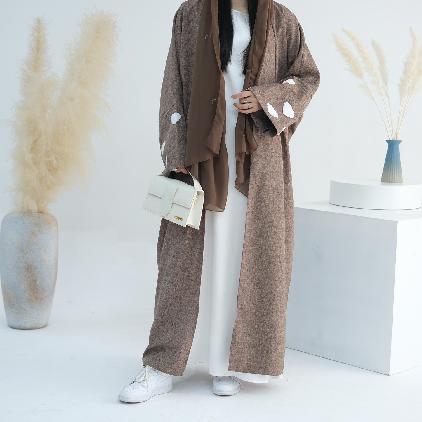 HAYA HAYA0992 Cloud Embroidered Elegant Cardigan Robe