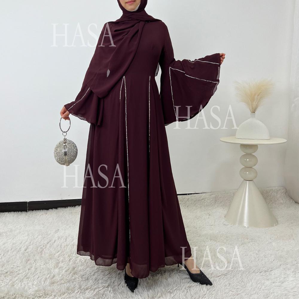 HA6497 Solid Color Light Luxury Chiffon Long Skirt Suit