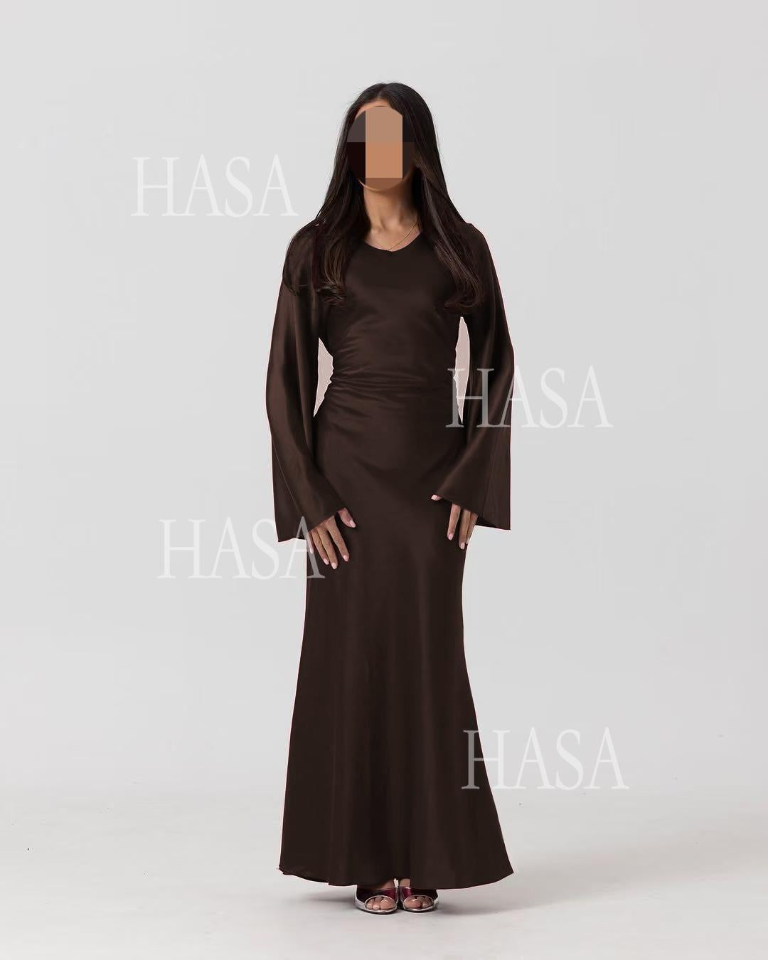 HA6491 Elegant Bell Sleeve Maxi Dress