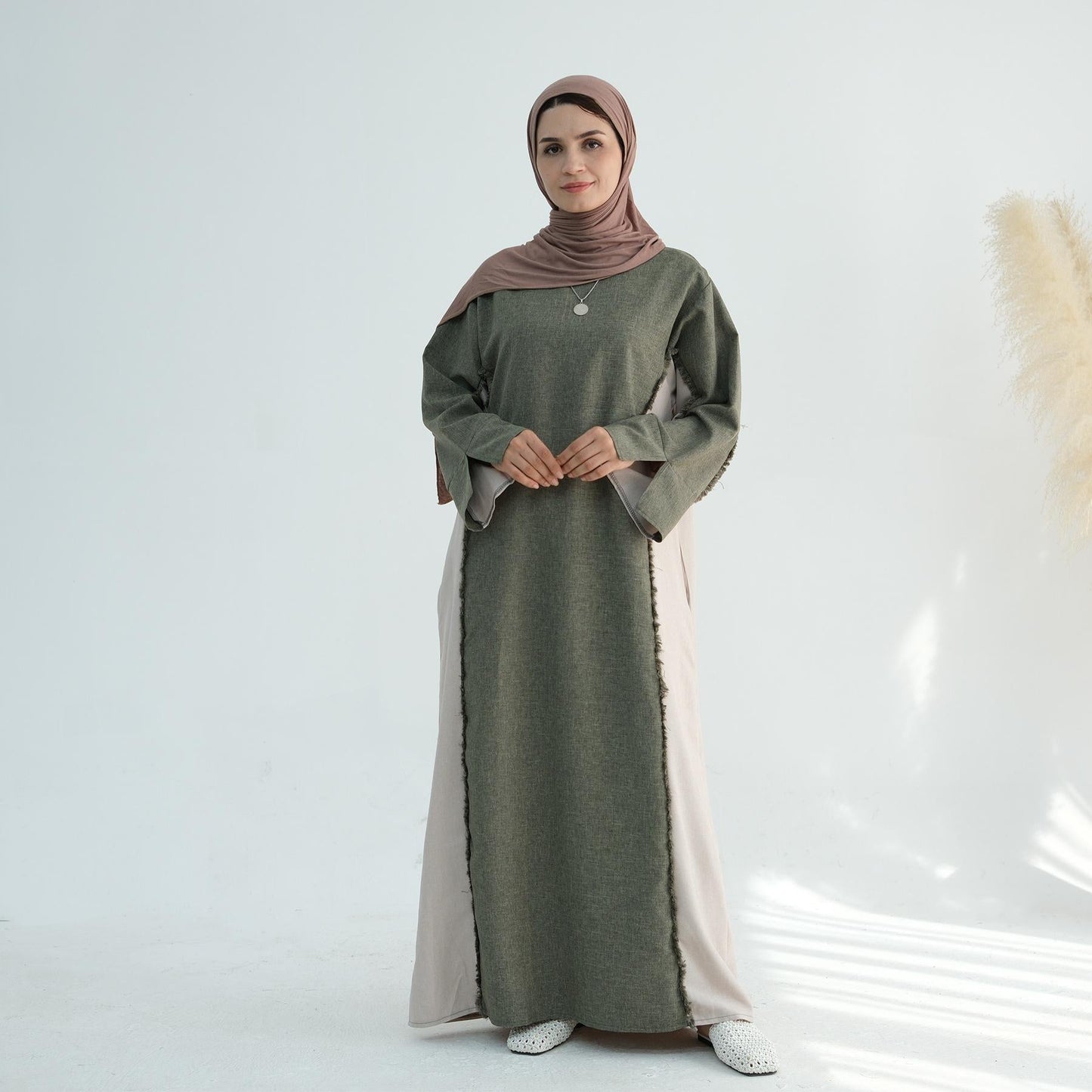 HA5508 Elegant patchwork robe - lightweight and comfortable, showing fashion taste plain casual dress