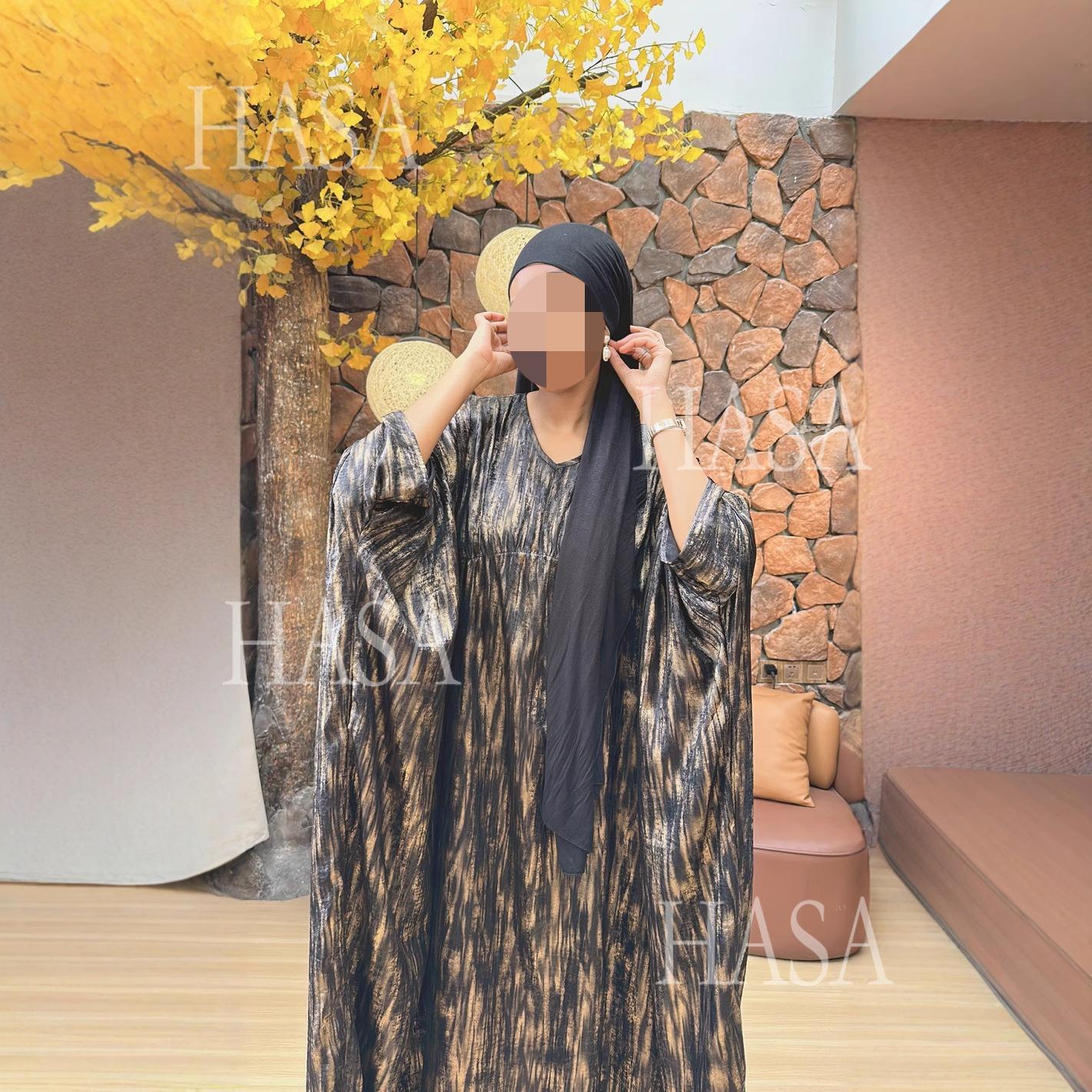 HA6566 Long-sleeved Printed Batwing Sleeve Loose Dress