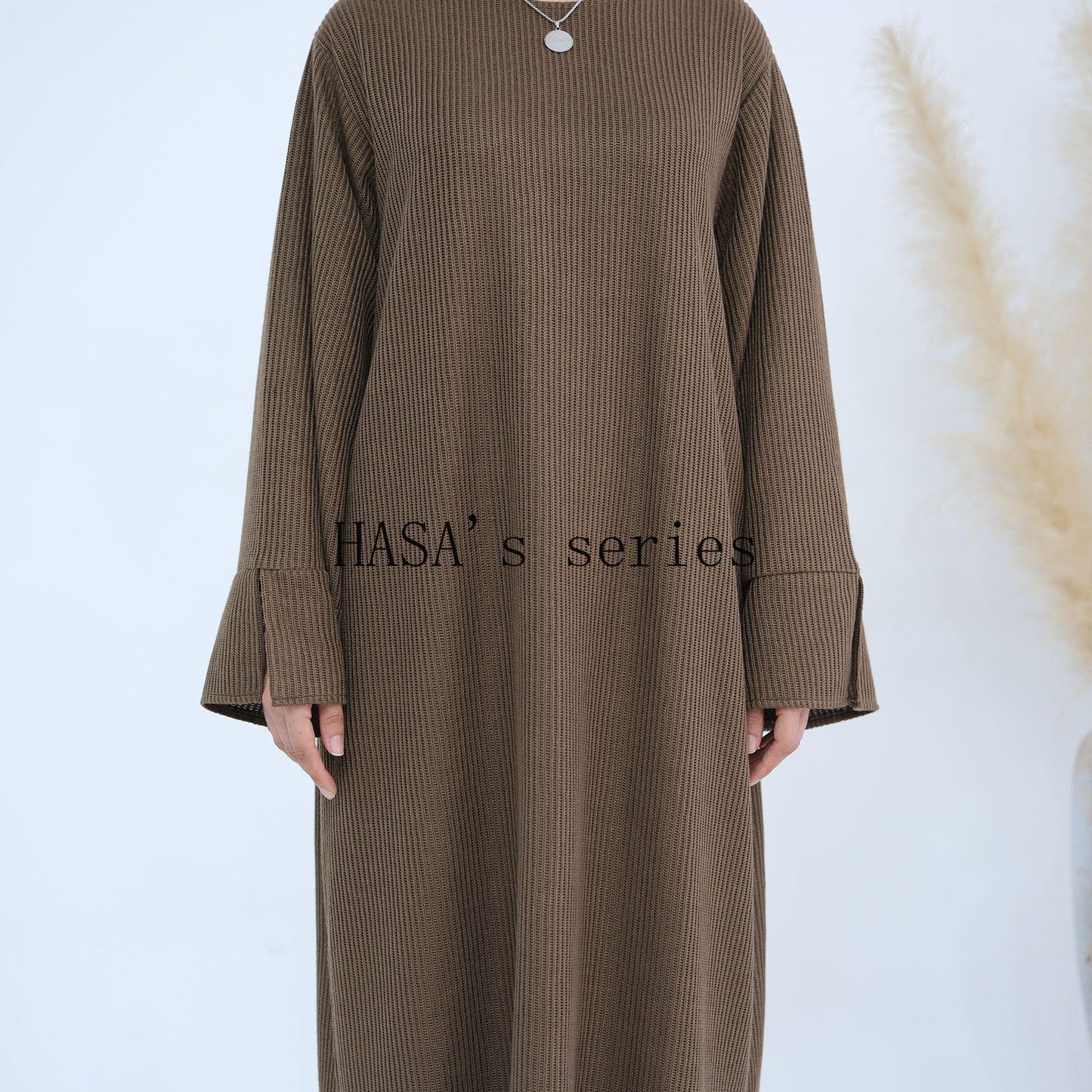HA5440 Large Sleeve Thick Knitted Sweater Dress - Loose and Elegant Long Dress party  wear red dress thick  thigh 2  part bow  outfits