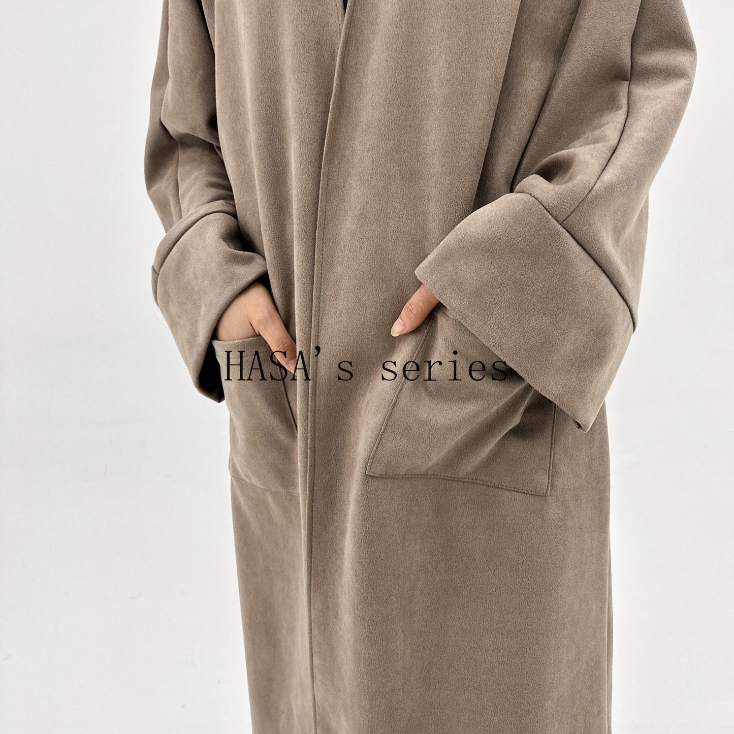 HS5148 Suede-textured, Simple Cardigan-style Long Robe, A Loose and Comfortable Dress for Autumn and Winter.