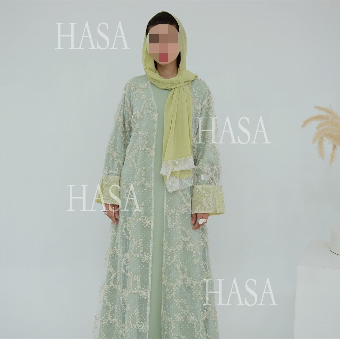HA6622 3D flower mesh cardigan (optional headscarf and inner layer)