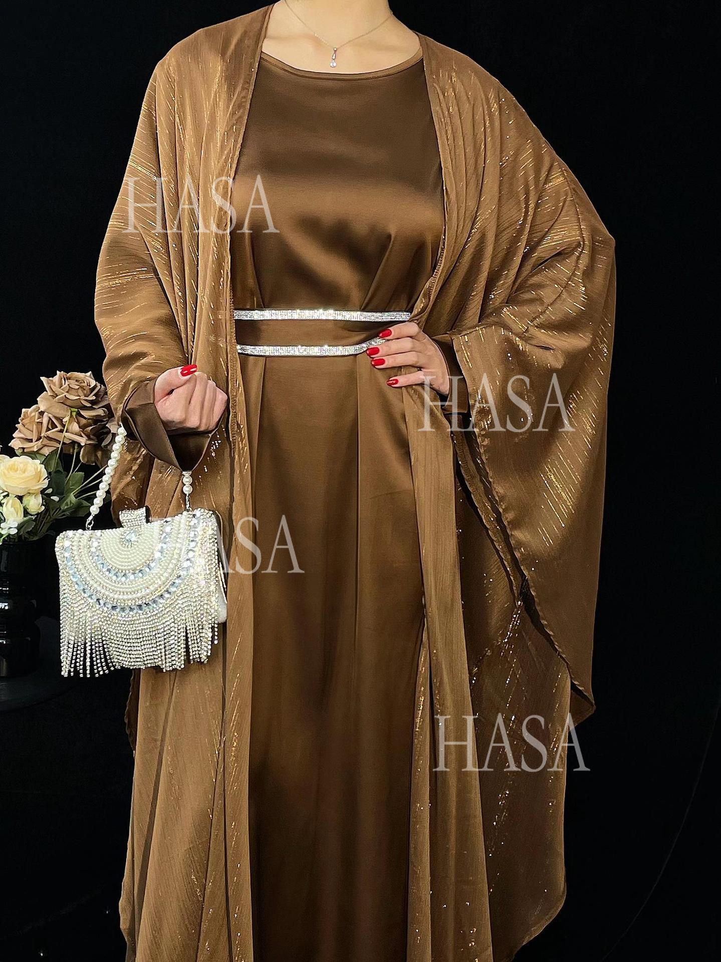 HA6571 Gold embellished long Abaya skirt set