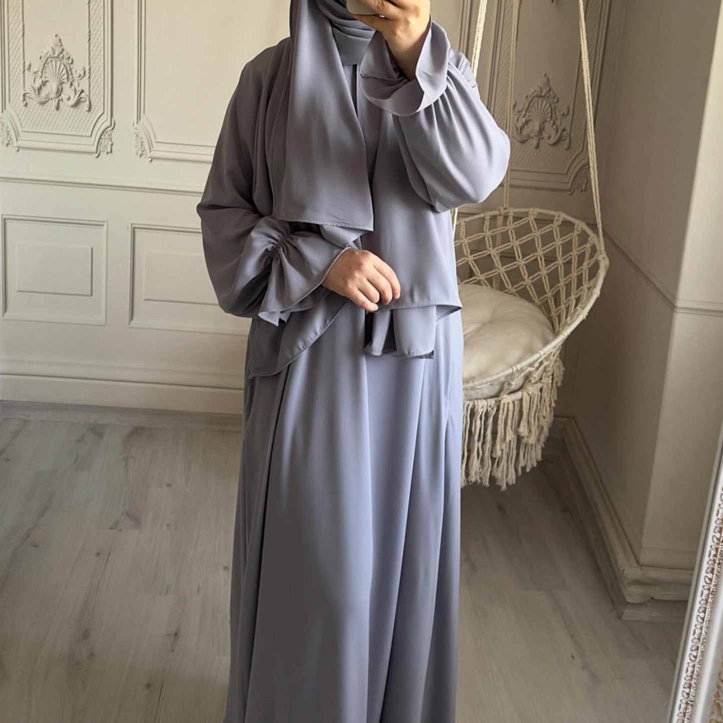 HAYA HA1173 Solid Color Hooded Abaya with Side Pocket