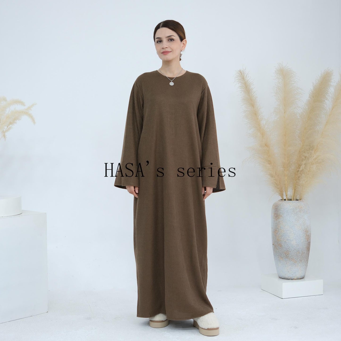 HA5440 Large Sleeve Thick Knitted Sweater Dress - Loose and Elegant Long Dress party  wear red dress thick  thigh 2  part bow  outfits