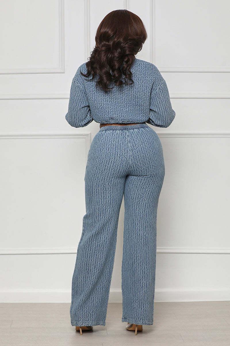 HA6303 Fashion, Long Sleeve Pants, Denim Women's Two-piece Set