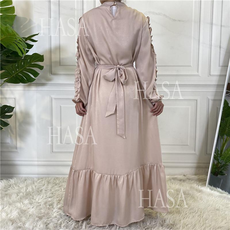 HA6591 Solid Color Turtleneck Long Sleeve Dress with Pleated Waistband