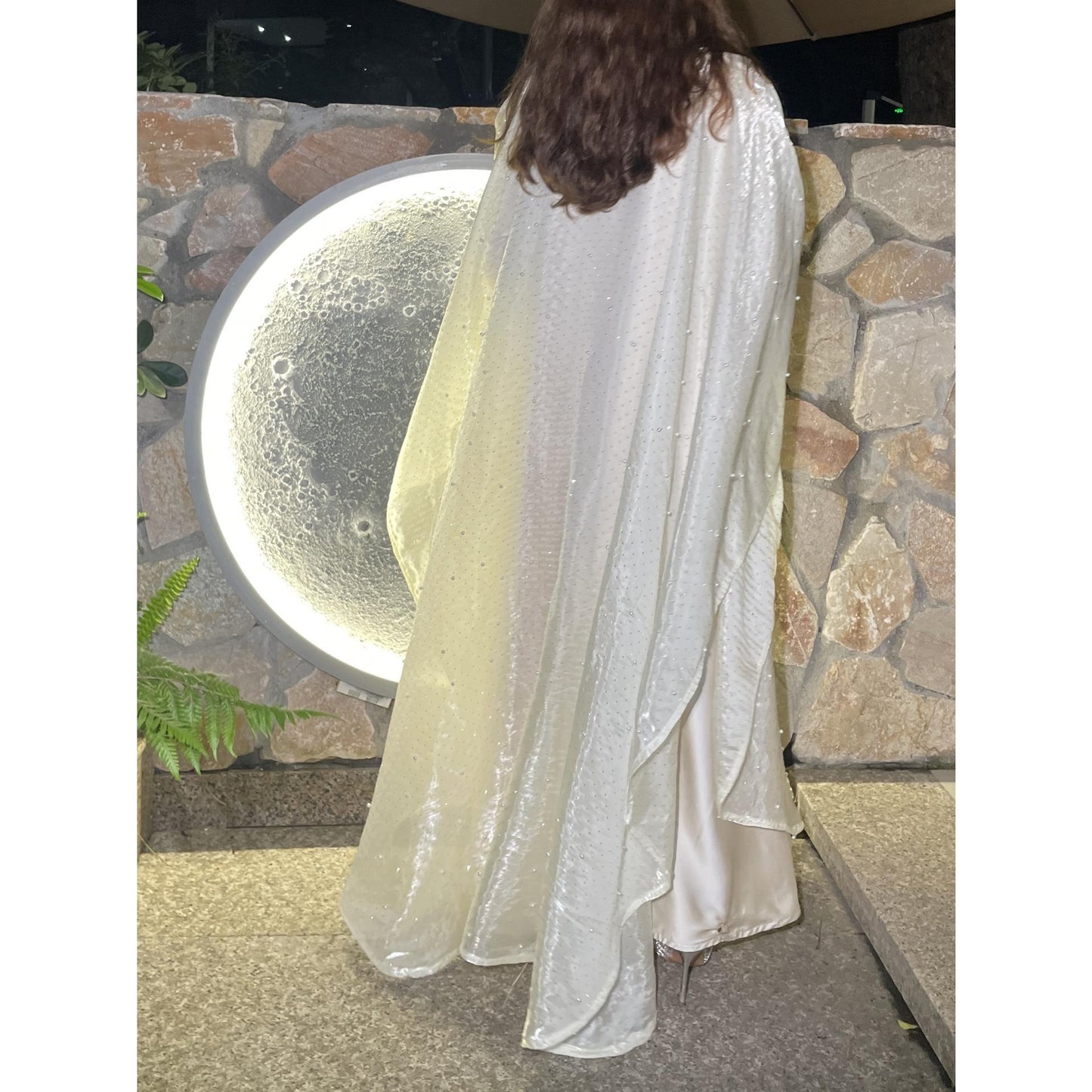 HA6540 Elegant Rhinestone Abaya Two-Piece Set with Outer Cape