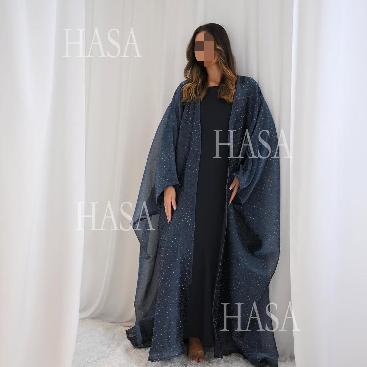 HA6493 Lightweight Ice Flower Ruffle Textured Rhinestone Robe Three-Piece Set