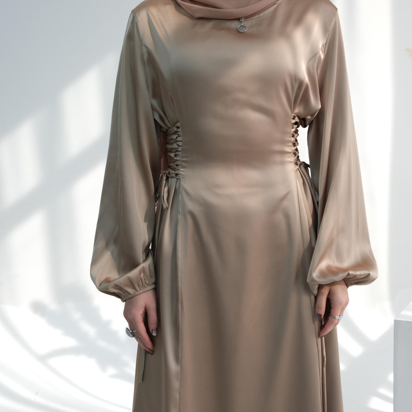 HAYA HAYA0991 Solid Color High-necked Slim Elegant Dress