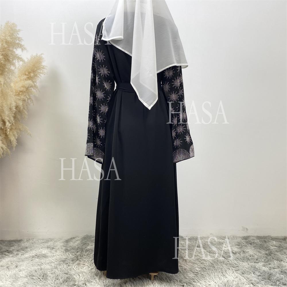 HA6588 Black Cardigan Dress with Rhinestone Embellishment and Pockets