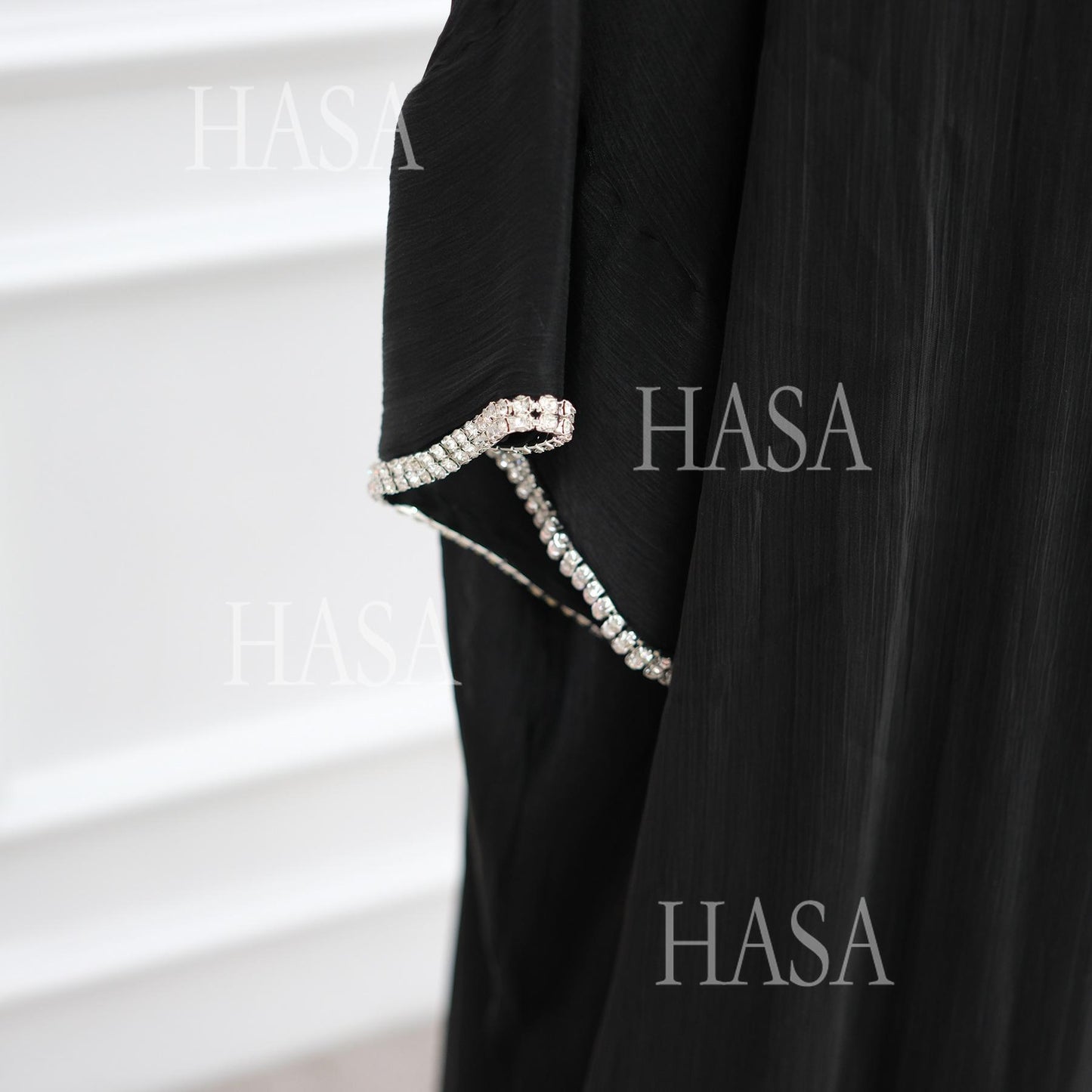 HA6553  Two-Piece Solid Abaya with Beaded Details and Matching Scarf Option