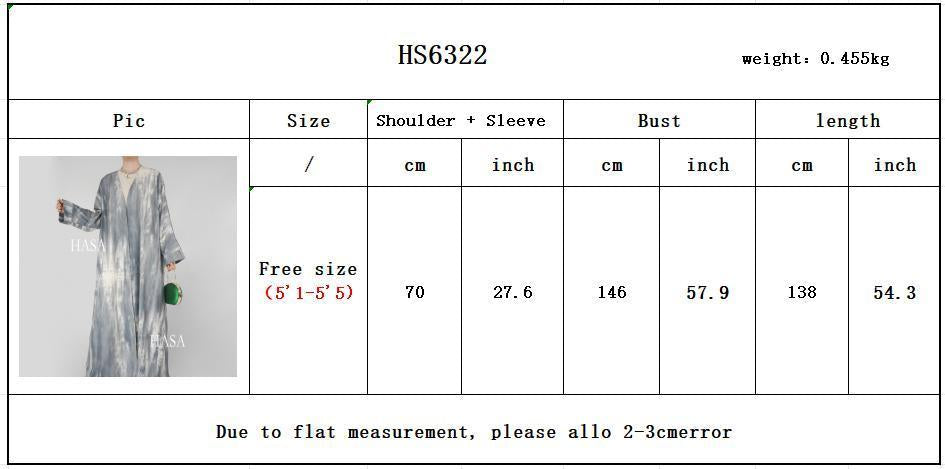 HA6322 Elegant Lightweight Printed Long Cardigan(Abaya Size 52-54)