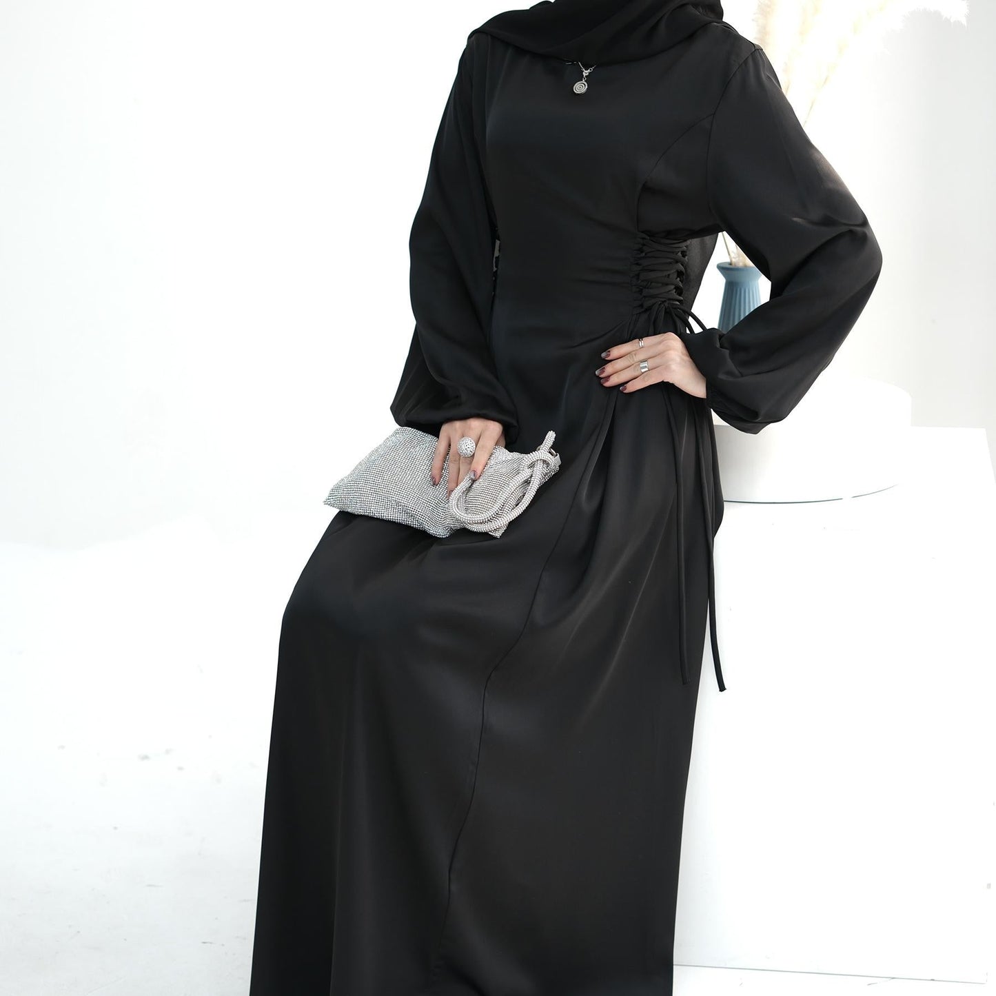 HAYA HAYA0991 Solid Color High-necked Slim Elegant Dress