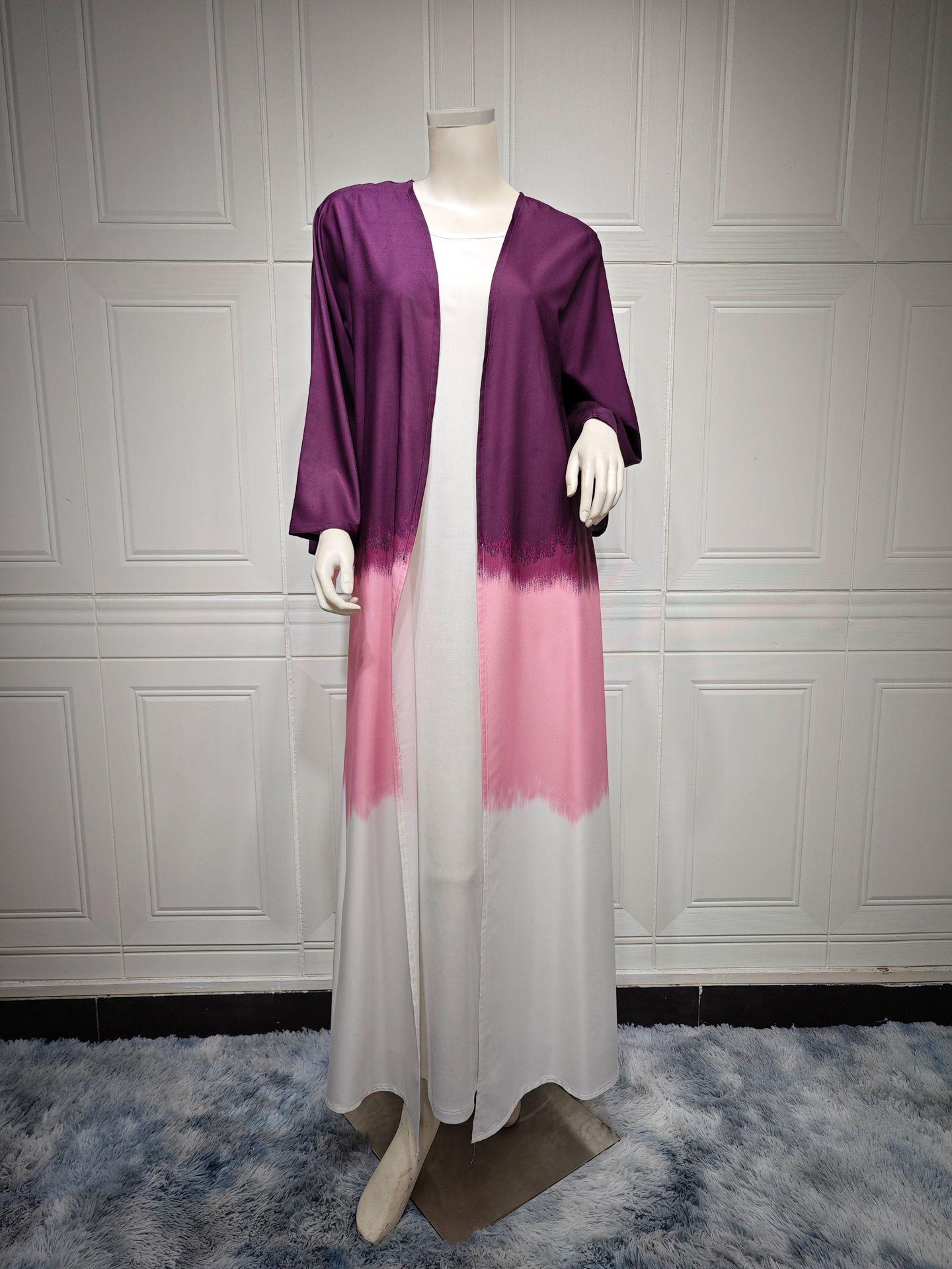 HAYA HA1096 Muslim Tie-dyed Cloak Cardigan Dress Abaya