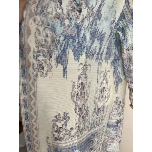 HS5840 Light-colored, All-over Print, Open-front Long Coat