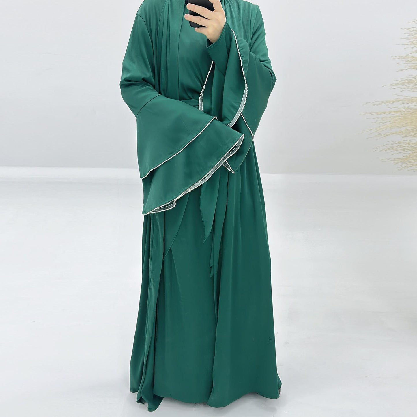 HAYA HA1188 3pcs Set Satin Cardigan+Inner Dress+Special Belt