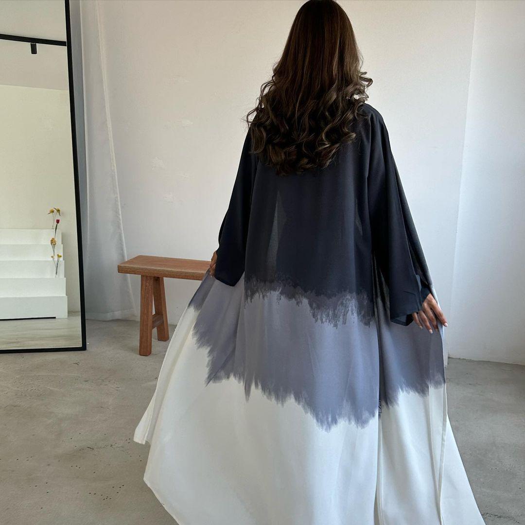 HAYA HA1096 Muslim Tie-dyed Cloak Cardigan Dress Abaya