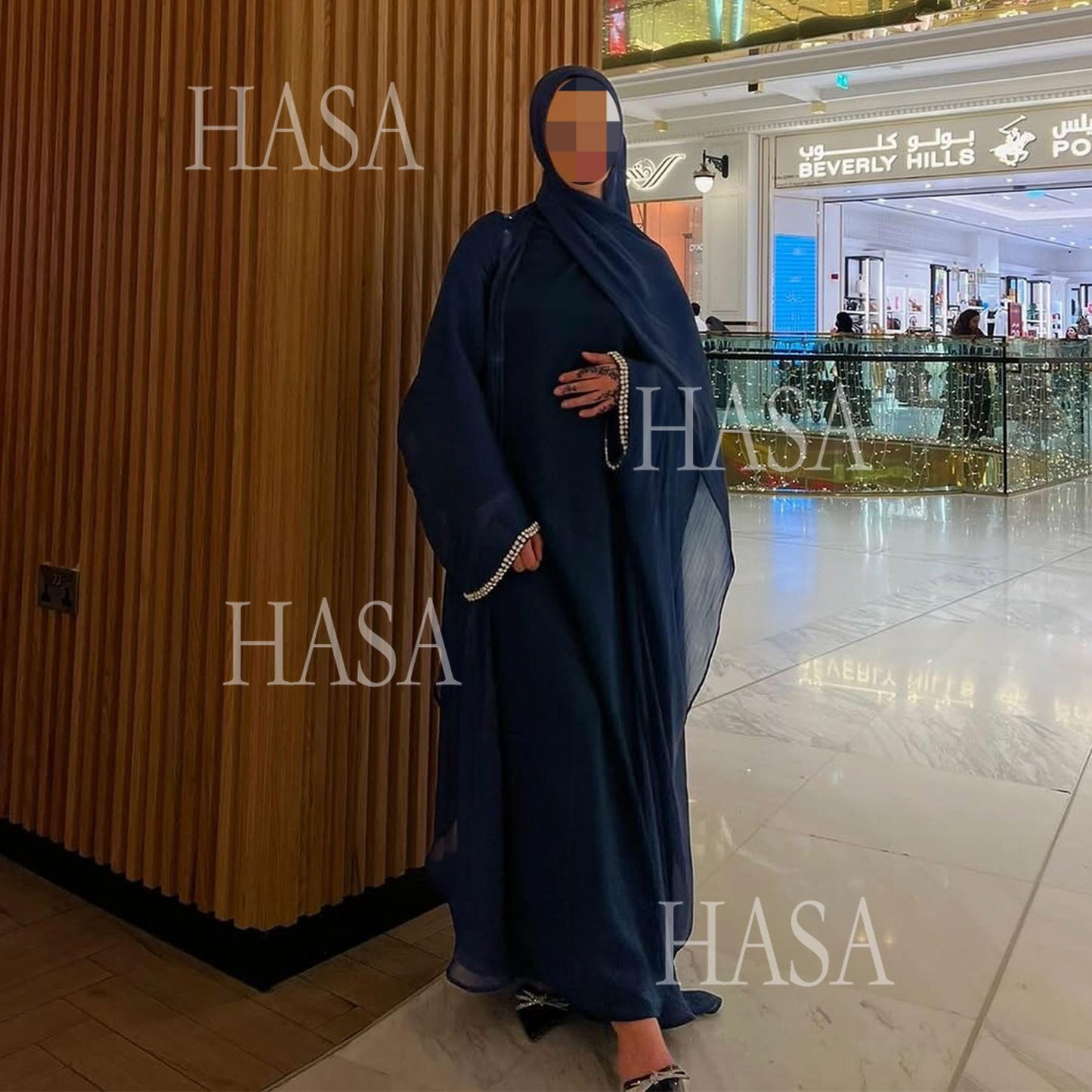 HA6553  Two-Piece Solid Abaya with Beaded Details and Matching Scarf Option