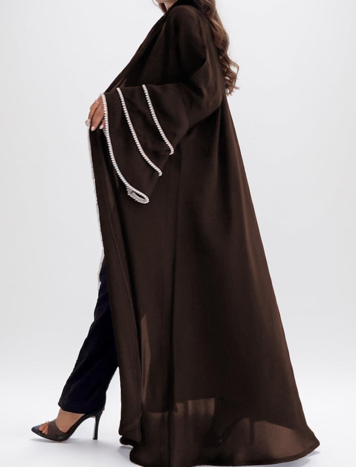 HA6543 Elegant Abaya with Hand-Embroidered Pearl Details