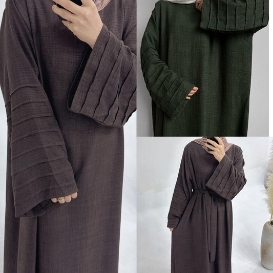 HAYA HA1179 Loose Fit Large Crepe Abaya Dress with Belt