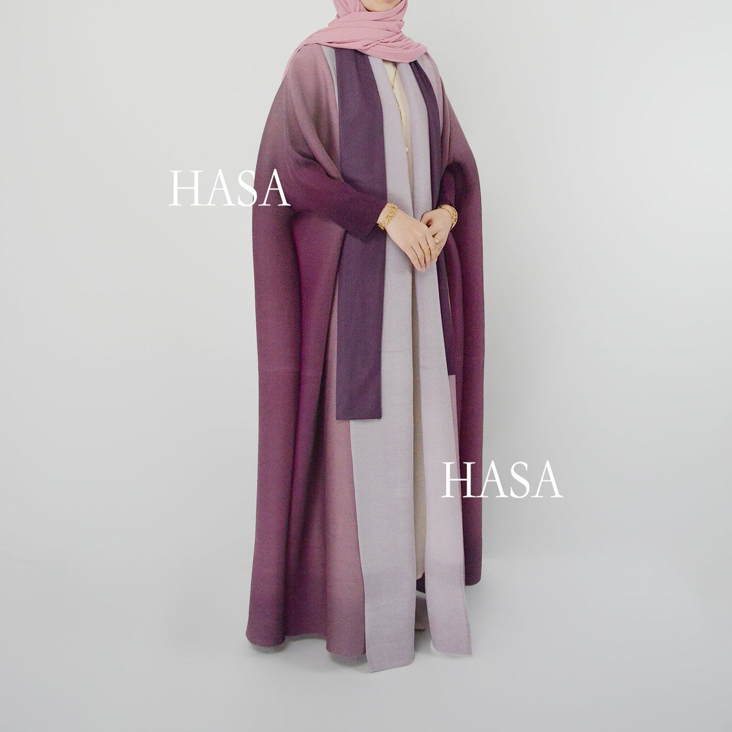 HAYA SHOP 1245 Ombré Abaya Loose Fashion Robe with Pleated Patchwork Detailing