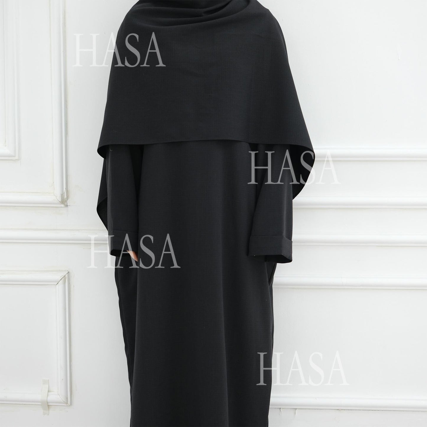 HA6577 Women's Solid Color Two-piece Long Skirt with Shawl Abaya