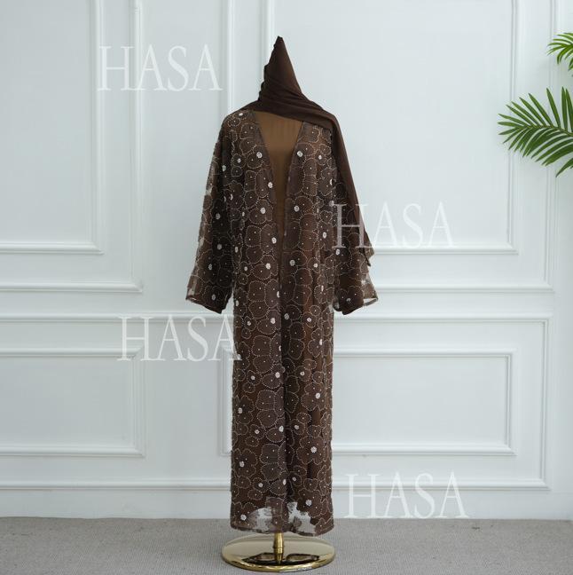 HS6625 Dreidimensionale, Perlenbesetzte Strickjacke Mit Blumenmuster, Die Mit Einer Inneren Schicht Oder Einem Kopftuch Kombiniert Werden Kann.