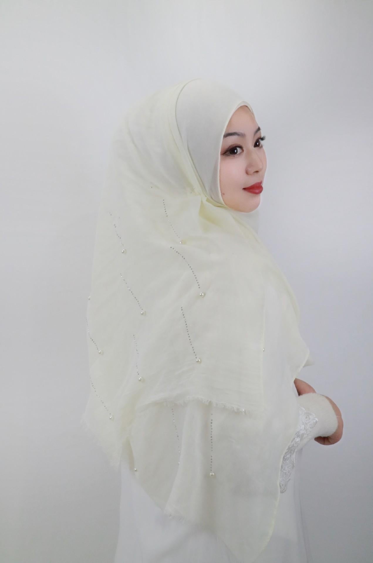 HAYA HA1106 Solid Color Scarf Long Beaded Shawl Headband