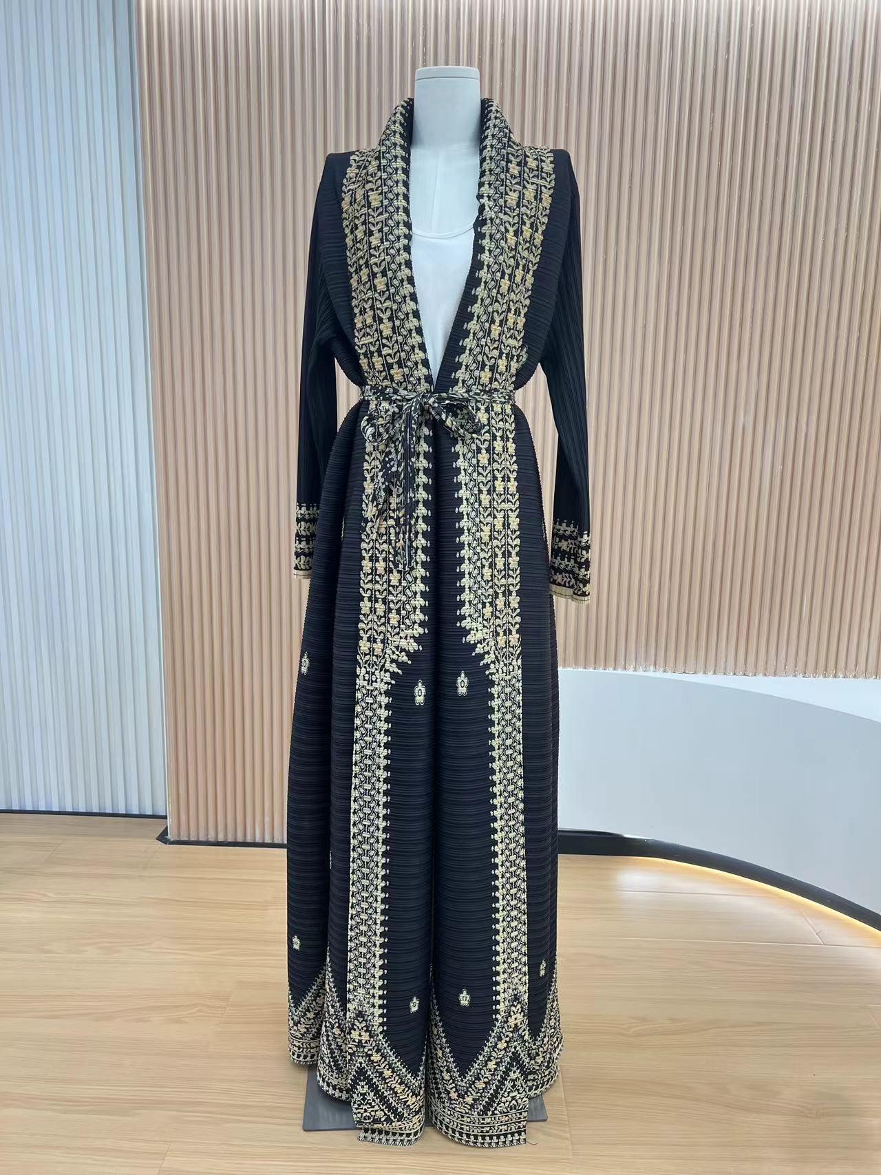 HS6709 Golden Dynasty , Black Abaya with Intricate Gold Embroidery