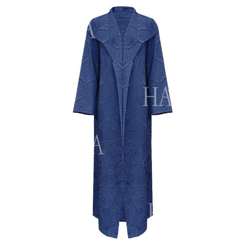 HA6592 Embroidered Pleated Cardigan Jacket - Large Size, Comfortable Mid-Length