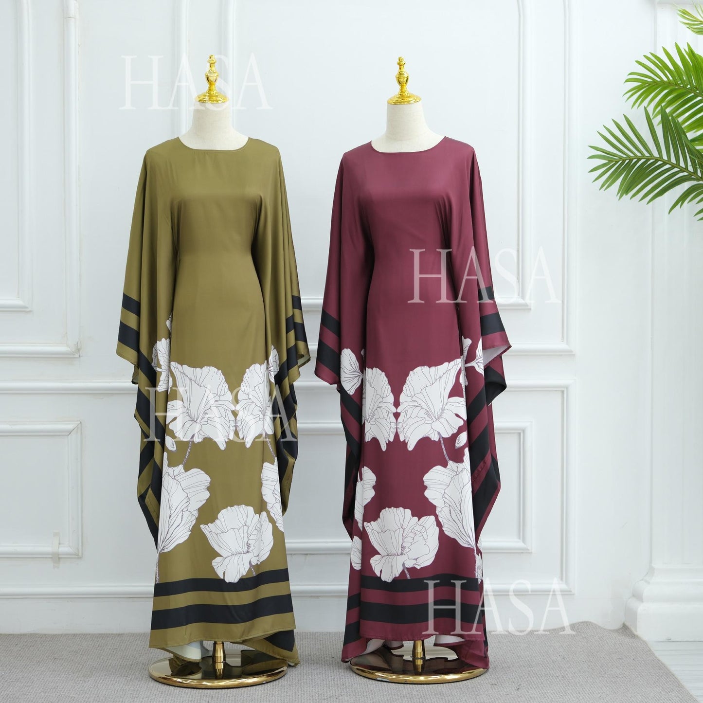 HA6556 Colorblock Print Cardigan Robe Dress