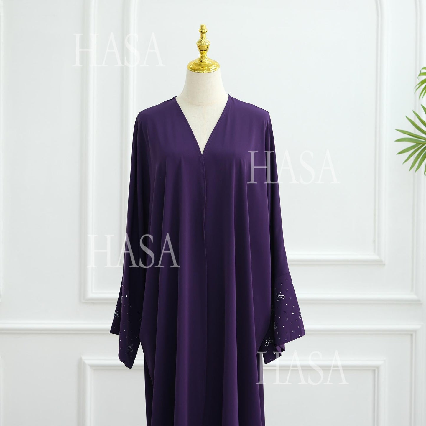 HA6492  Long-sleeved Robe with Bow and Beading