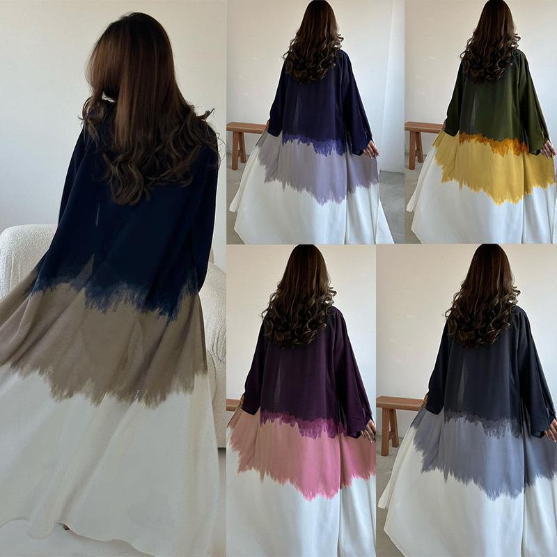 HAYA HA1096 Muslim Tie-dyed Cloak Cardigan Dress Abaya