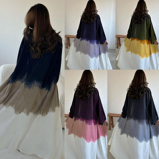 HAYA HA1096 Muslim Tie-dyed Cloak Cardigan Dress Abaya